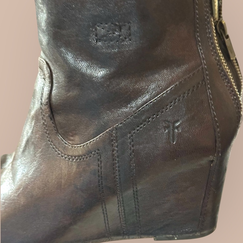 Frye Brown Leather Wedge Boots - Picture 4 of 9